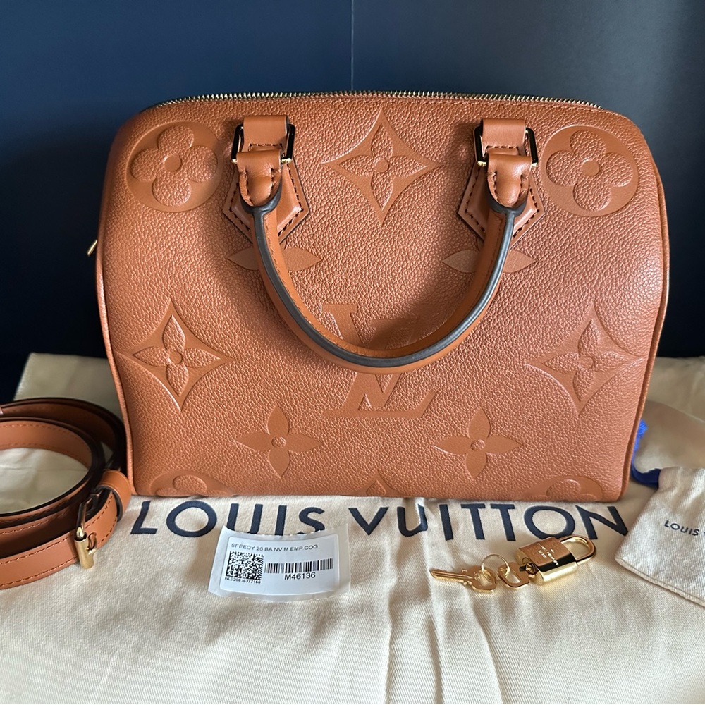 LIKE NEW Louis Vuitton Speedy Bandoliere 25 Limited Ed. Cognac Empreinte Leather